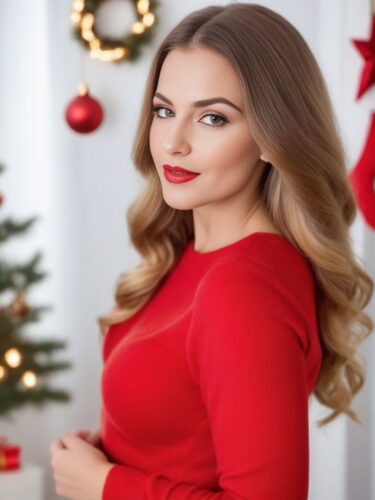 Boudoir Photo of Beautiful Woman in Christmas Decorated Room