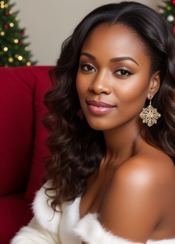 Beautiful Black Woman Christmas Portrait in Living Room