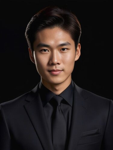 Headshot of a Young Asian Man in a Classic Black Suit