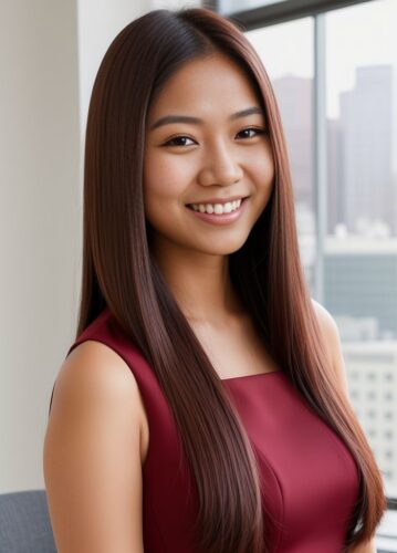 Young Asian Woman in Maroon Business Dress