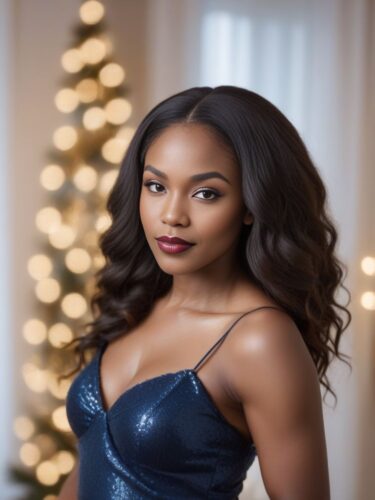 Boudoir Photo of Beautiful Black Woman at Christmas Decorated Room