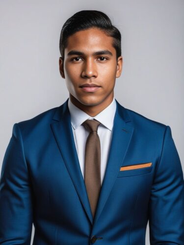 Full Body Studio Portrait of a Young Indigenous Man in a Sleek Suit