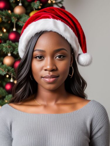 Christmas Portrait of Young Black Woman