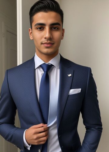 Formal Image of a Young Middle-Eastern Man in a Bespoke Dark Blue Suit