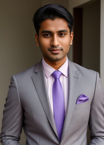 Young South Asian Professional in Slate Grey Suit