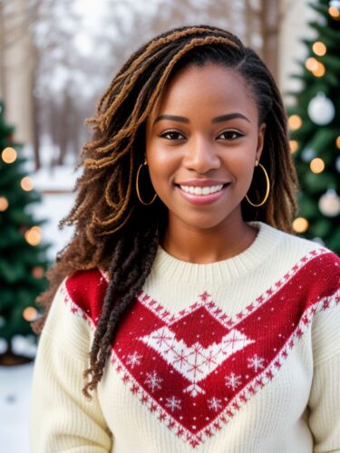 Christmas Portrait of Young Happy Black Woman