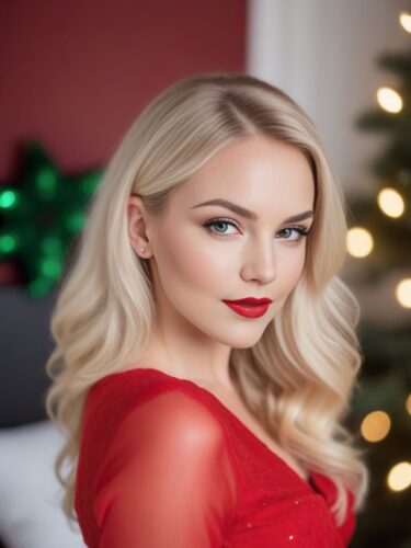 Boudoir Portrait of Stunning Woman in Christmas Decorated Room