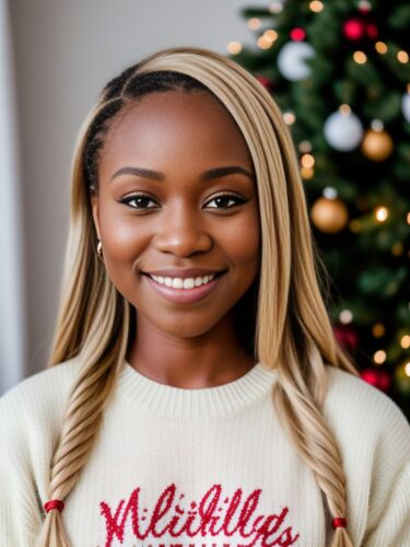 Christmas Portrait of Young Happy Black Woman