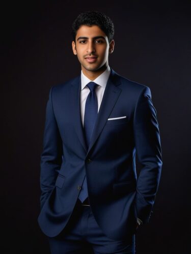 Young Arab Man in Navy Suit and Tie