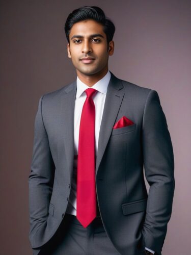 Full Body Portrait of a Young South Asian Man in a Charcoal Grey Suit