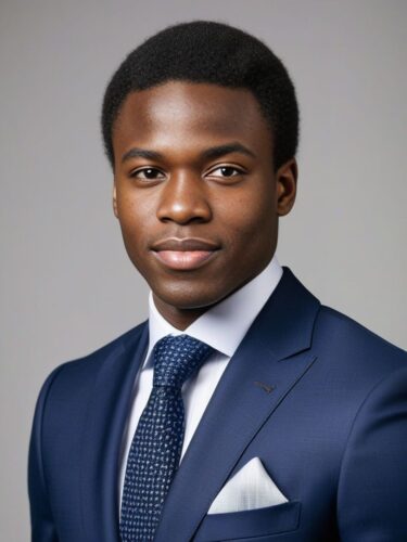 Professional Half-Body Portrait of a Young African Man in Navy Suit