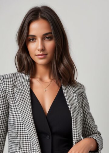 Young Woman in Houndstooth Blazer