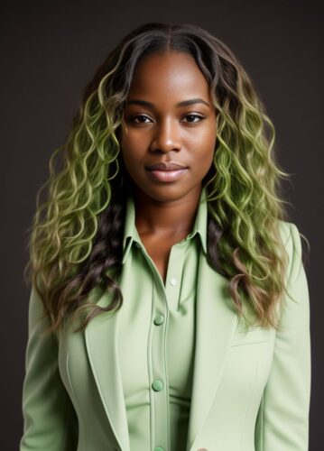 African-American Woman in Pastel Green Suit