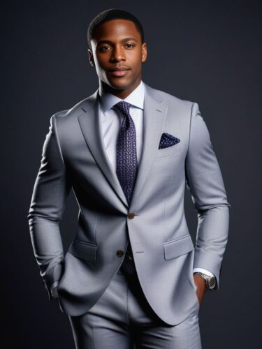 Full Body Portrait of a Young African American Man in a Modern Suit