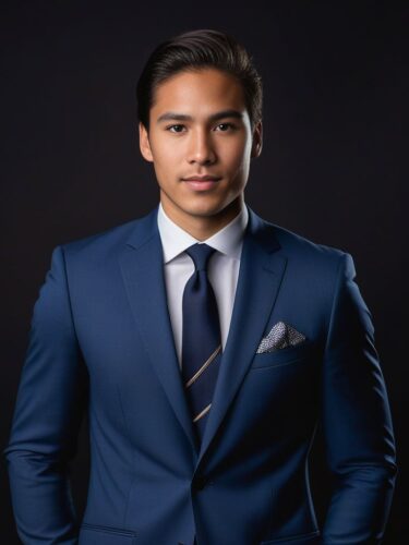 Full Body Studio Headshot of a Young Native Canadian Man in a Sharp Suit