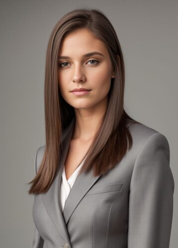 Young Woman in Gray Suit