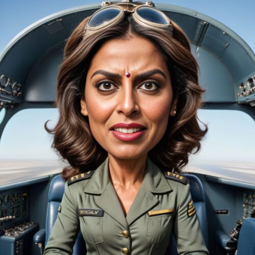 Caricature of a South Asian Woman as a Pilot
