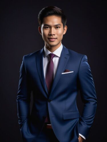 Full Body Studio Headshot of a Young Southeast Asian Man in a Sharp Suit