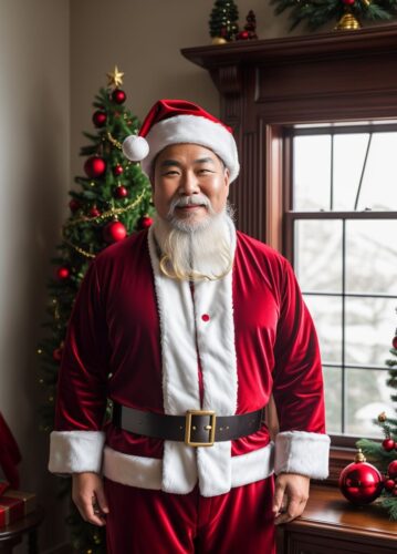 Asian Man in Santa Claus Costume