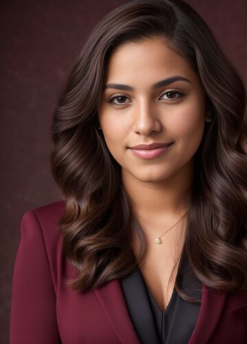 Young Hispanic Woman in Burgundy Suit