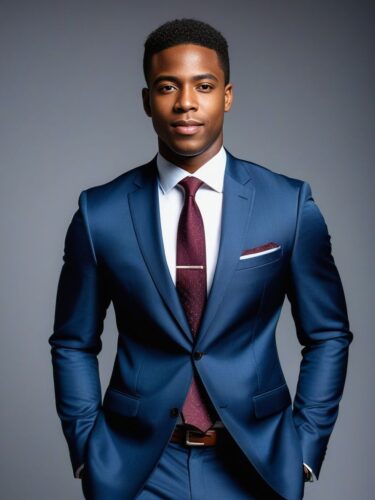 Professional Full Body Portrait of a Young African American Man in a Sleek Suit