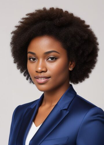 Young Woman with Short Afro in Royal Blue Suit