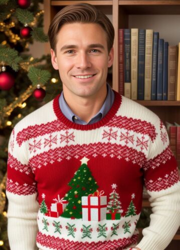 White man with an ugly Christmas sweater