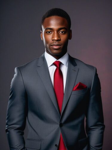 Full Body Portrait of a Young Black African Man in a Stylish Suit
