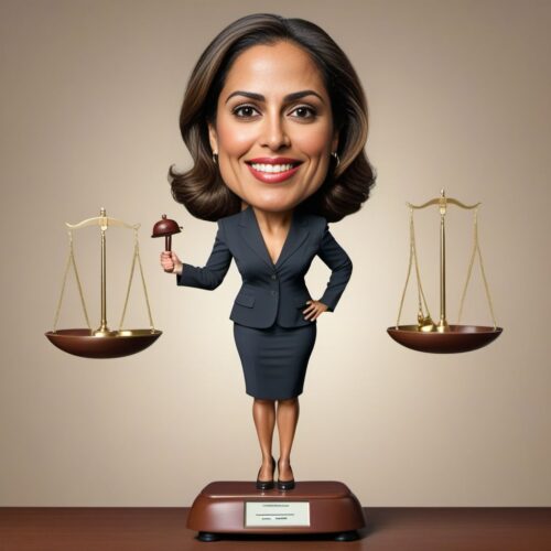 Caricature of a Hispanic woman as a lawyer