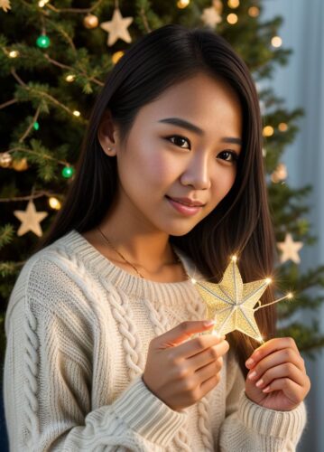 A Young Southeast Asian Woman with Paper Stars