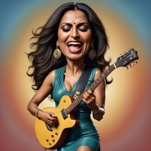 Caricature of a South Asian Woman as a Rock Star
