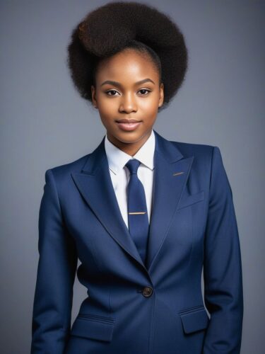 Young African Woman in Navy Blue Suit and Tie
