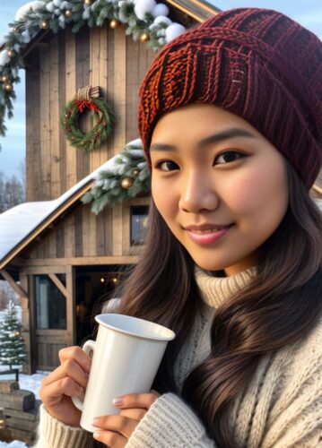 A Young Southeast Asian Woman with a Cup of Cider