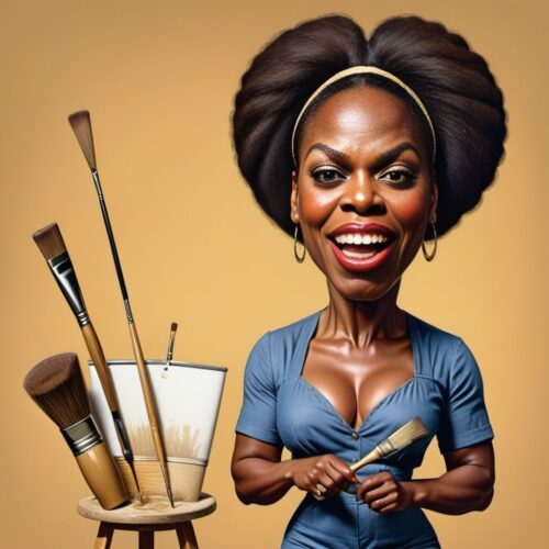 Caricature of a Black woman as a painter