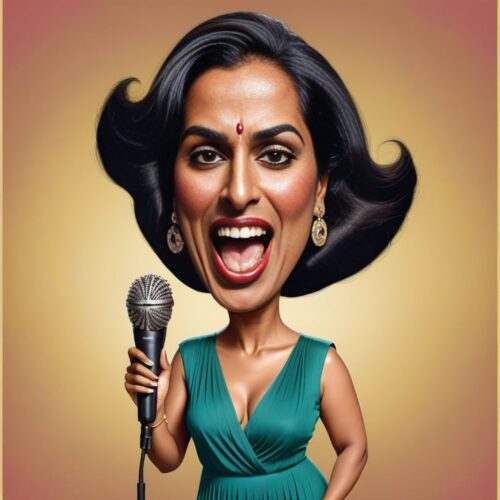 Caricature of a South Asian woman as a singer