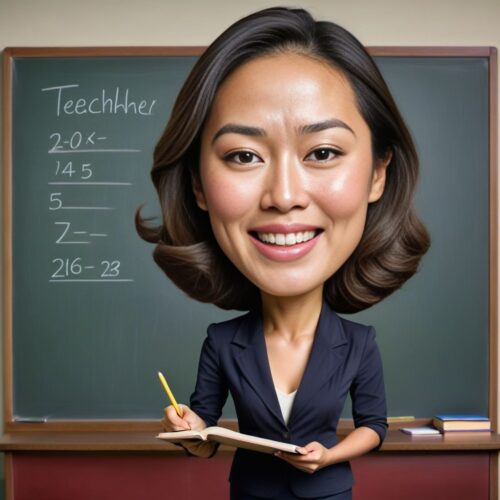 Caricature of a Young Asian Woman Teacher