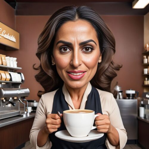 Caricature of a Middle-Eastern Woman as a Barista