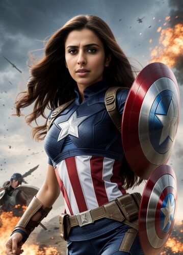 Middle-Eastern SuperHero Woman with Captain America’s leadership qualities