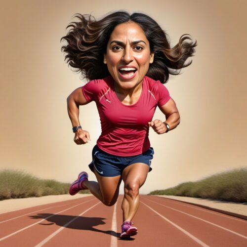 Caricature of a Hispanic woman as a runner
