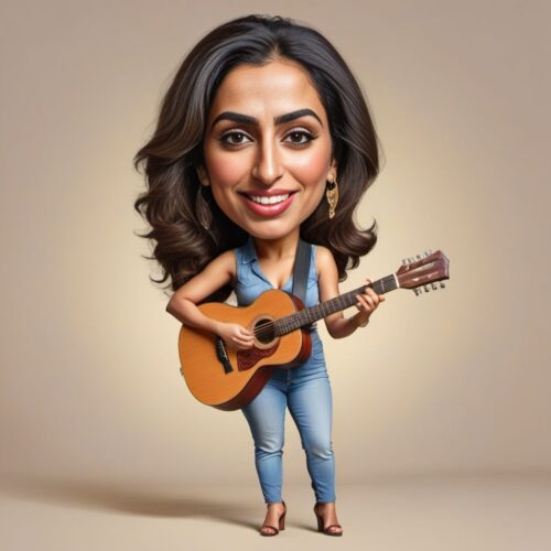 Young beautiful Middle-Eastern woman caricature playing guitar