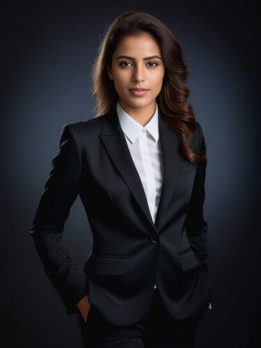 Young Mediterranean Woman in Black Suit and Tie