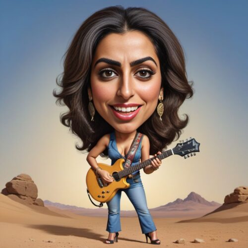 Funny Caricature of a Young Middle-Eastern Woman as a Rock Star