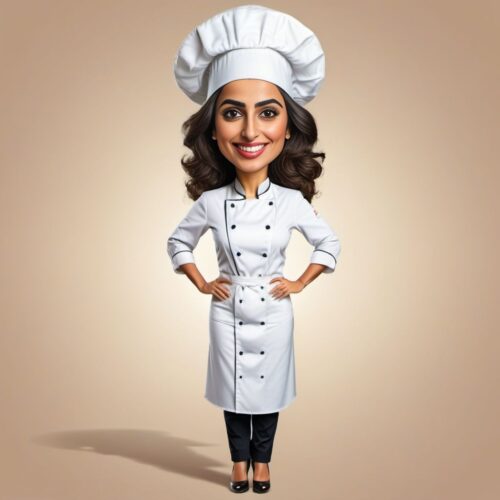 Funny Caricature of a Young Middle-Eastern Woman Chef