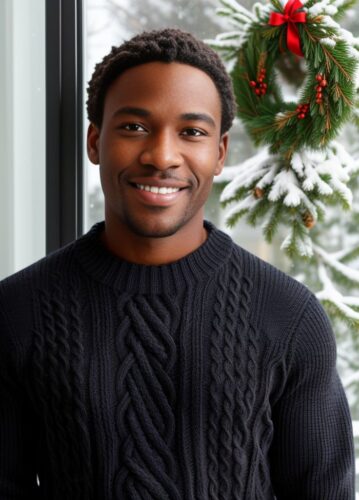 Black Man in Cable Knit Sweater