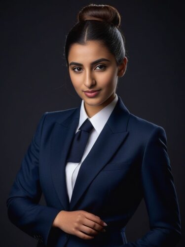 Young Arab Woman in Navy Suit and Tie