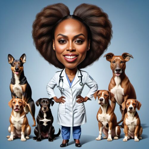 Caricature of a Young Beautiful Black Woman Working as a Vet