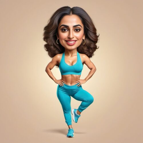 Young beautiful Middle-Eastern woman caricature doing aerobics