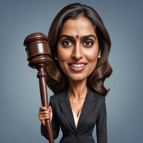 Funny Caricature of a South Asian Woman as a Judge