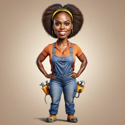 Young beautiful Black woman caricature working as a construction worker