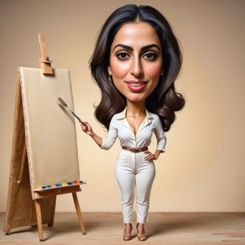 Caricature of a Young Middle-Eastern Woman Painting
